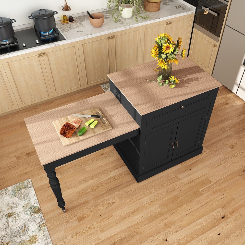 Retractable Multifunctional Kitchen Island Space Saving Storage Dining Workbench
