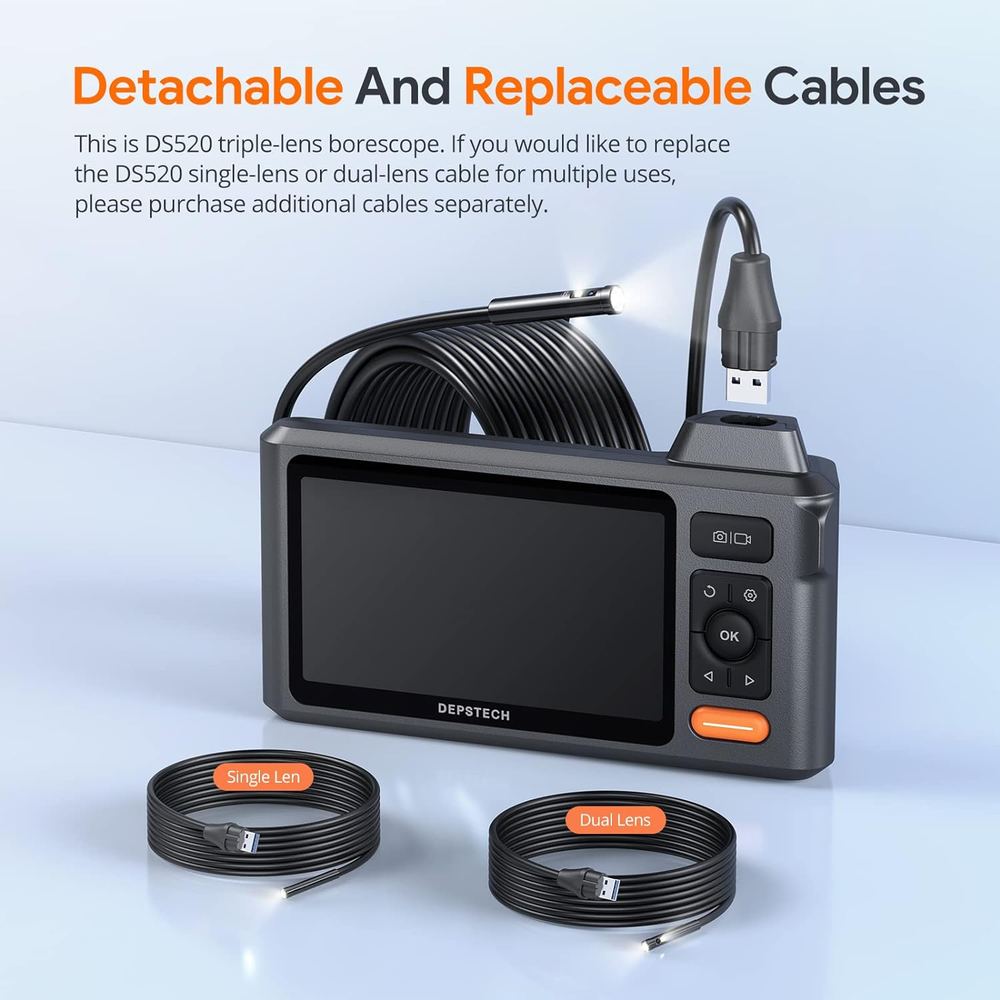 Triple Len Borescope Inspection Camera 5" IPS Screen Endoscope Camera with Light