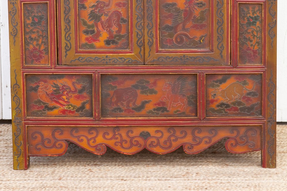 Vintage Mongolian Painted Dragon Cabinet