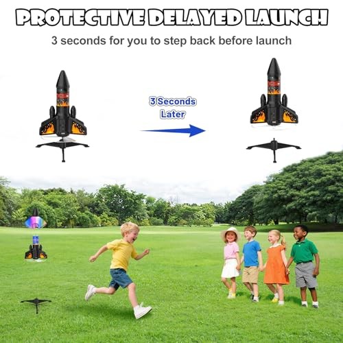 Rocket Launcher for Kids, 200 ft Self Launching Motorized Rocket Toy Orange