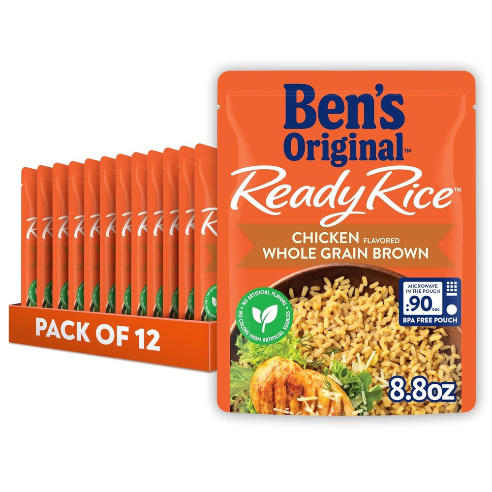 Ready Rice Chicken Flavored Whole Grain Brown Rice, Easy Flavored Rice Dinner...