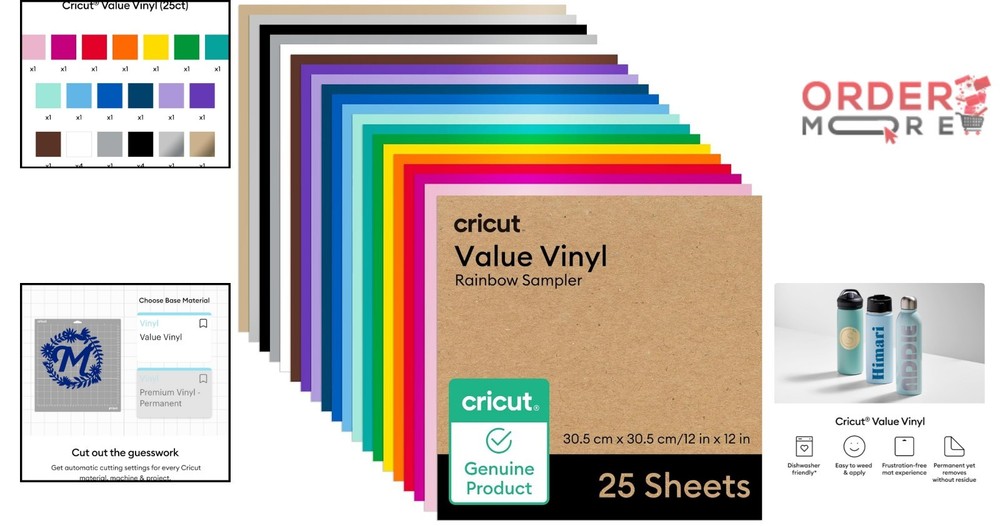 Permanent Vinyl Rainbow Sampler 25 Sheets 12x12 Ideal for Craft DIY Projects