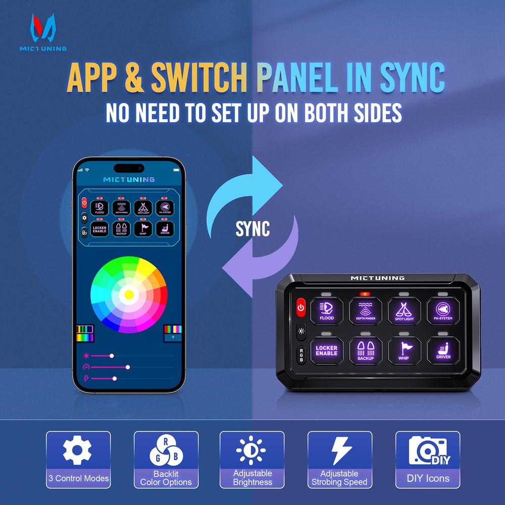 Bluetooth App Control RGB 8 Gang Switch Panel LED Light Circuit Relay System Box