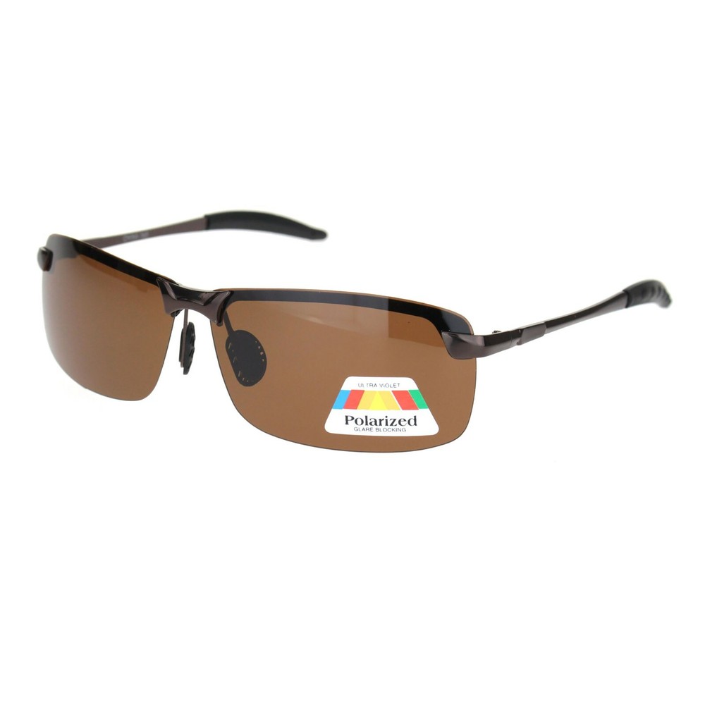 Polarized Lens Sunglasses Mens Half Rim Rectangular Metal Frame UV 400