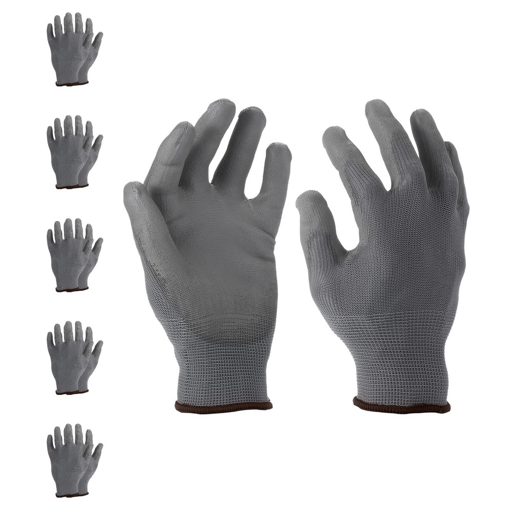 6 Pair Safety Work Gloves PU Coating Medium Working Glove with Grip, Gray