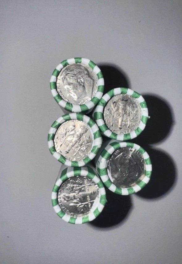 5 BANK SEALED Dime Rolls 🔒 Unopened & Unsearched $25 Face Value Possible Silver