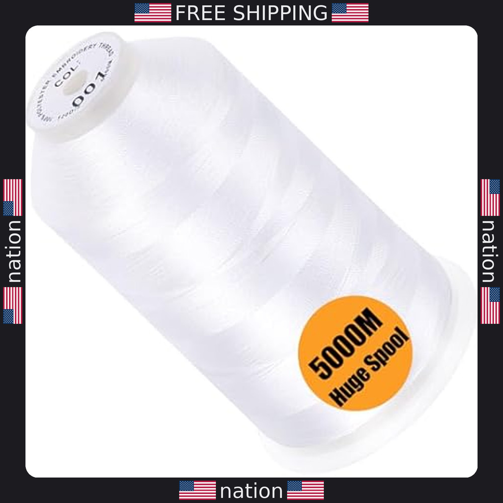 New Brothread 5000M Huge White Polyester Embroidery Thread 40WT for Machines