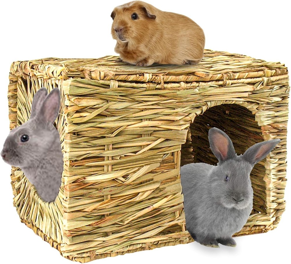 Extra Large Grass House for Rabbit, Foldable & Comfortable - Small Animal Hut...