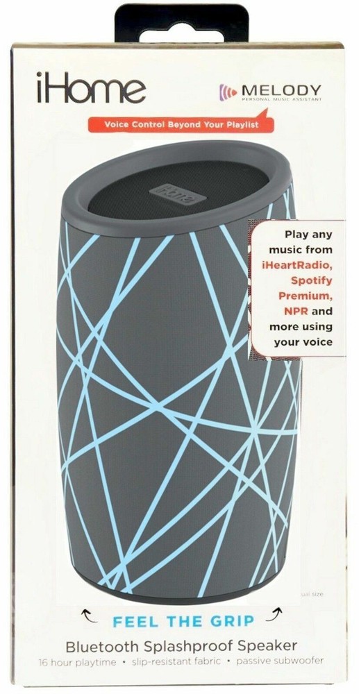 NEW iHome iBT77 Splashproof Fabric Bluetooth Speaker Voice Controls GRAY/BLUE