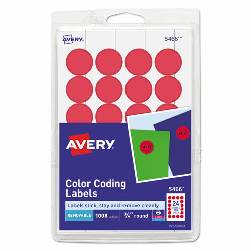 Printable Self-Adhesive Removable Color-Coding Labels, 0.75" dia., Red,