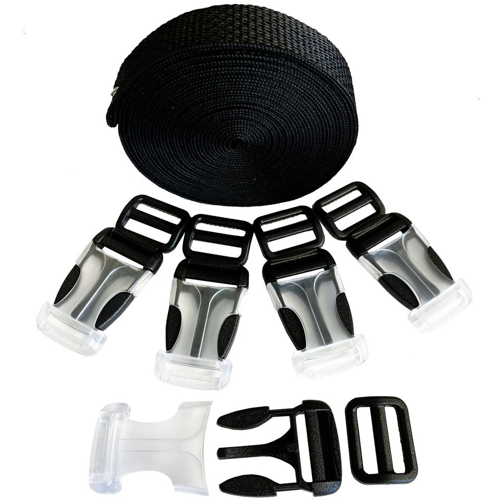 YKK Hammerloc Transparent Socket Side Release Buckles, Tri-glide Slides, Webbing