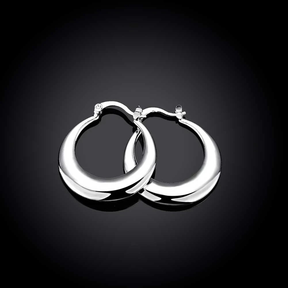Womens 925 Sterling Solid Silver Elegant Round Pierced Hoop Earrings