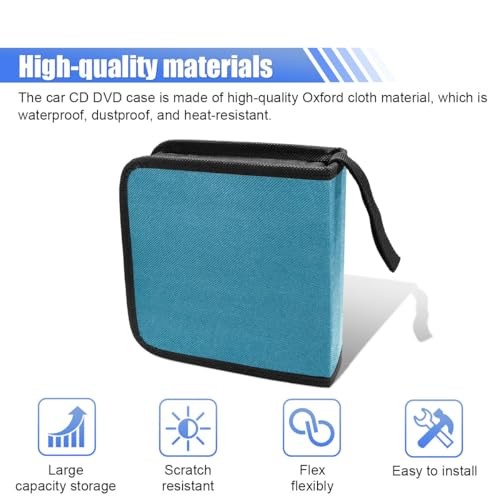 Car CD Case, 40 Capacity Hard Plastic DVD Disc Organizer Holder with Blue