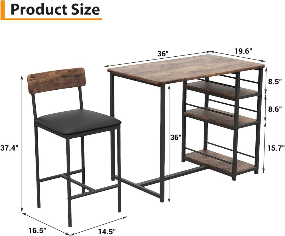 Dining Table Set 2 Counter Height Kitchen Table W/ 2 Upholstered Bar Stools