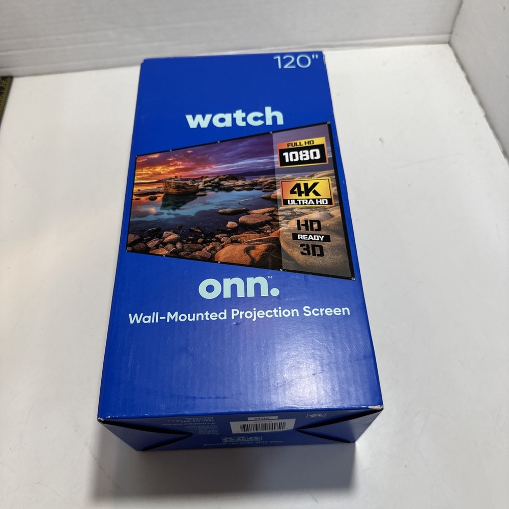 Onn. Watch 120” Wall Mounted Projection Screen New
