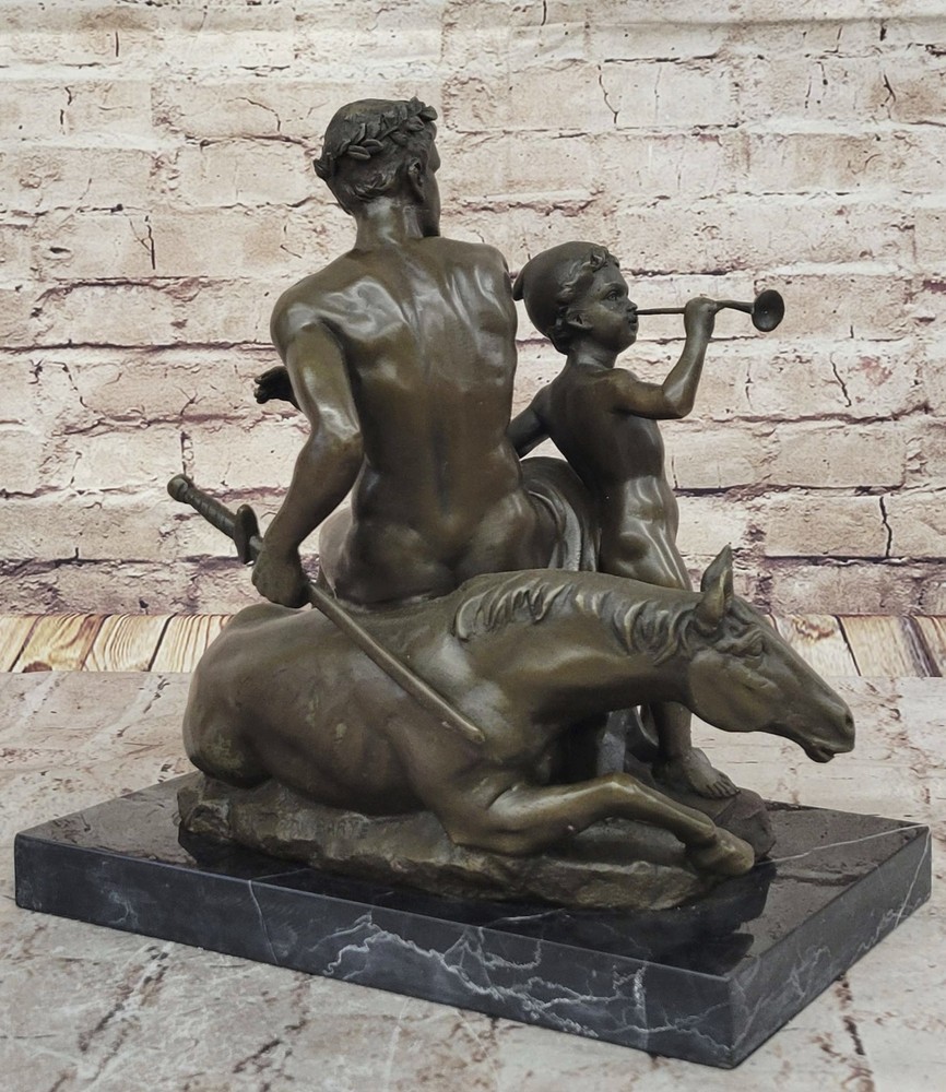 Genuine 100% Solid Bronze Caesar and His Son Home Office Decoration Decor