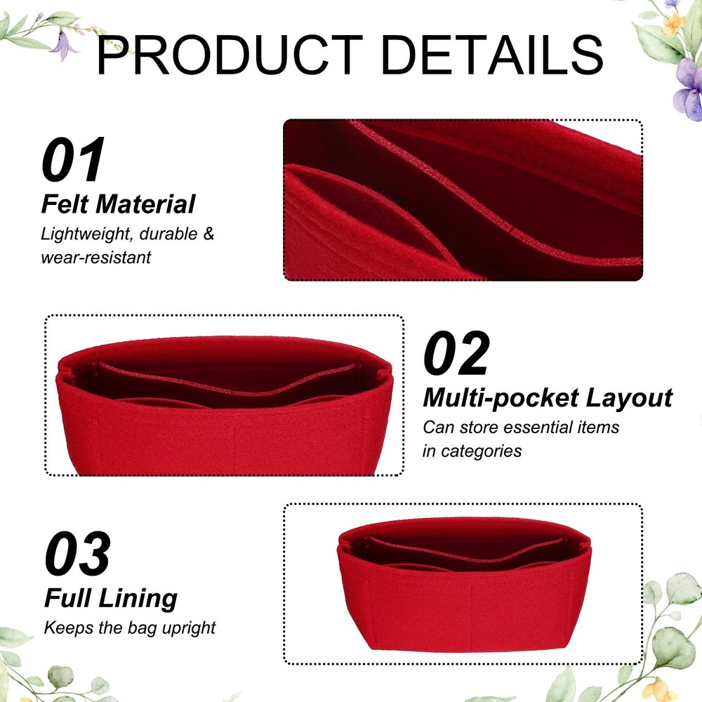 Purse Organizer Insert, Mini Felt Handbag Organizer, Red