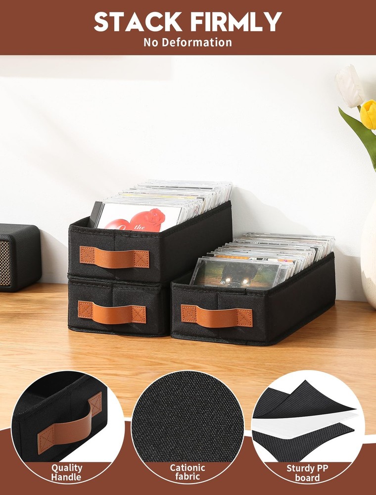 6 PCS Black CD Storage Boxes Case Holder Foldable Cabinets Handle Organizer