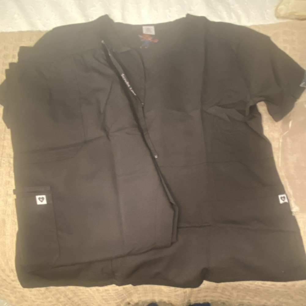 Black Unisex 2XL Medical Scrub Set Polyester Rayon Spandex Solid