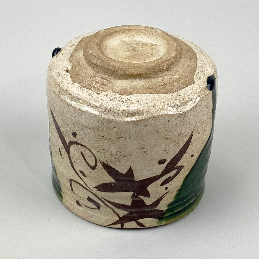 Oribe Ware Tea Bowl + Box Japan Mid 20th Century Impressed Mark