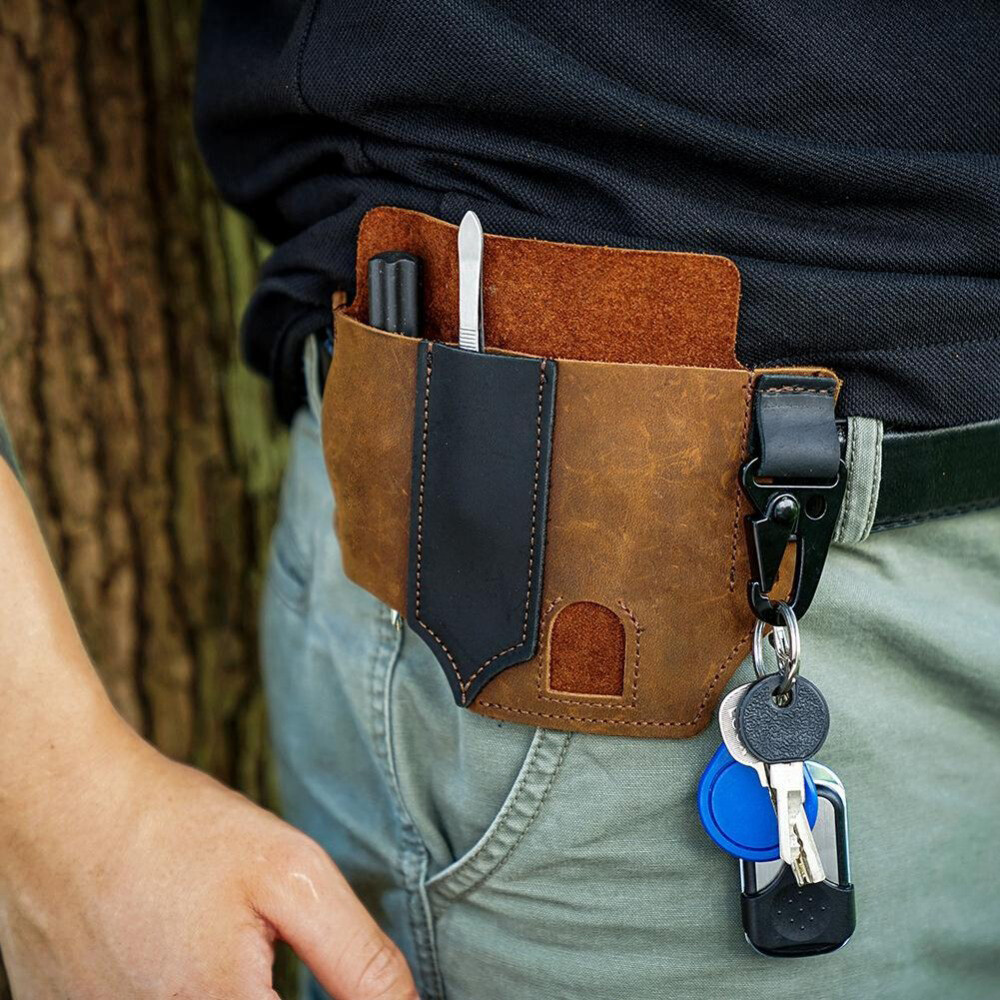 EDC Leather Sheath For Knife Belt Flashlight Holster Multitools Organizer NEW##