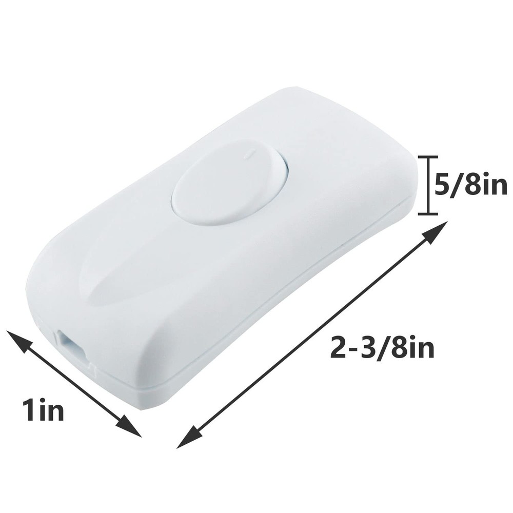 2 PCS White Embedded Power Switch Inline Cord Button Electrical Accessories