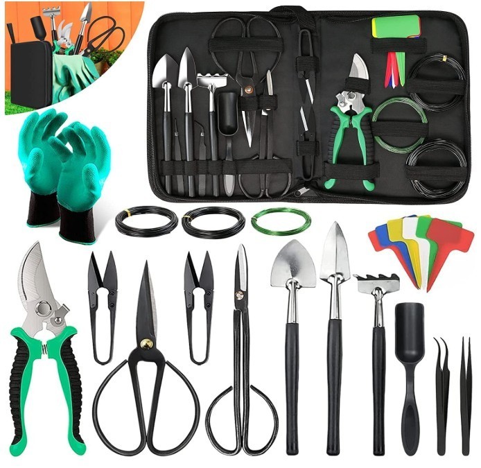 Bonsai Tools Kit 24PCS Bonsai Tree Starter Set Pruning Shears Scissors PU Bag