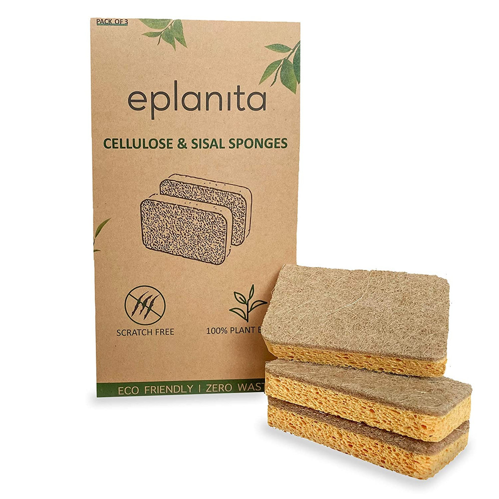 Natural Plant Based Scrub Sponges (3 Pack), Non-Scratch, Biodegradable Eco Scour