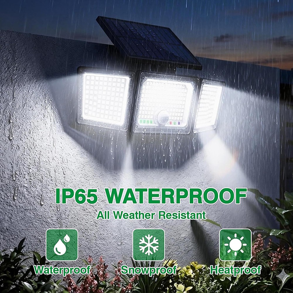 6000LM Solar Security Light Outdoor 3 head 286 LED Motion Sensor Waterproof Lamp