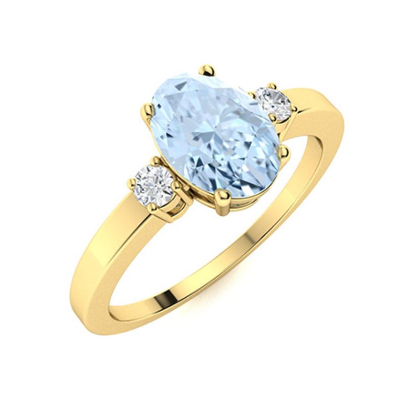Sterling Silver Natural Aquamarine Statement March Birth Three-Stone Ring