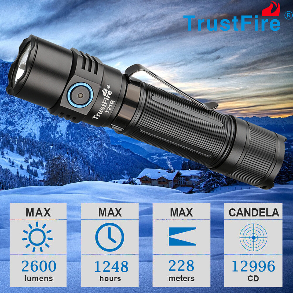 TrustFire PRO T21R 2600LM Tactical LED Flashlight Rechargeable EDC Torch Camping