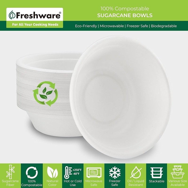 Compostable Bowls Eco Friendly Heavy Duty Bamboo Bagasse Disposable Tableware US