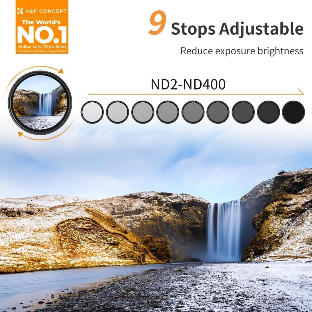ND Filter 58mm 1-9 Stops with Microfiber Cloth