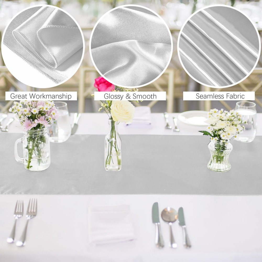 Satin Table Runner 12x108 Inch Light Silver Wedding Decoration 4 PCS