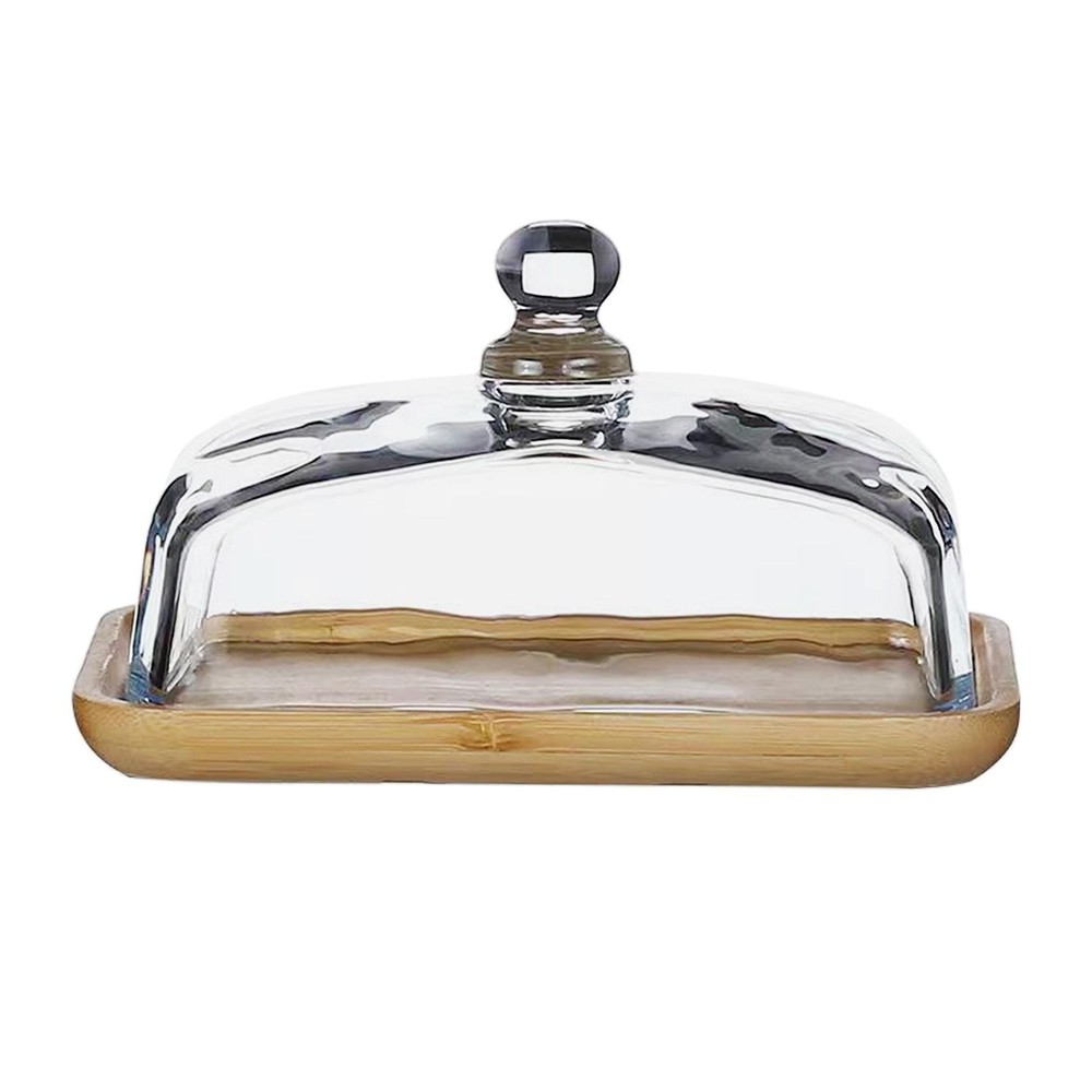 Bamboo Cake Plate Cake Tray Appetizer Platter Rectangular Fruit Plate with Dome