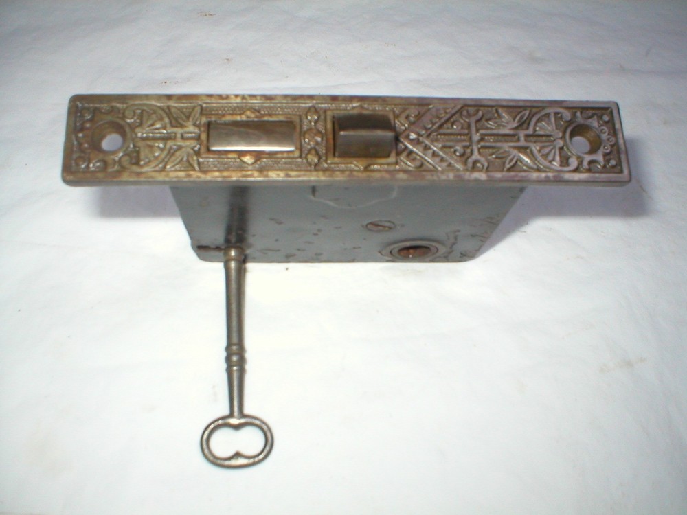 Antique Victorian Decorative Mortise Lock and Key