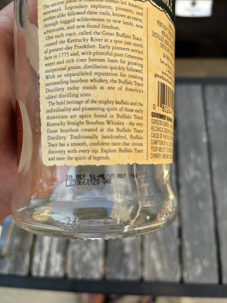BUFFALO TRACE STRAIGHT BOURBON WHISKEY Single Barrel EMPTY BOTTLE 750ML