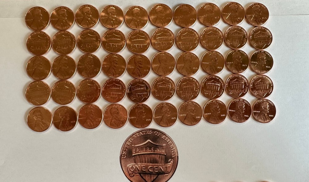 2010-P FIVE ROLLS UNCIRCULATED BU LINCOLN SHIELD CENT PENNY ROLLS FROM MINT BAG