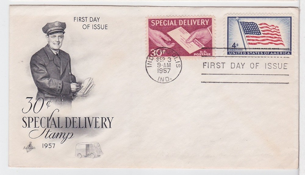 TurtlesTradingPost- Special Delivery 30 Cent #E21 FDC- 1957- Artcraft Cachet