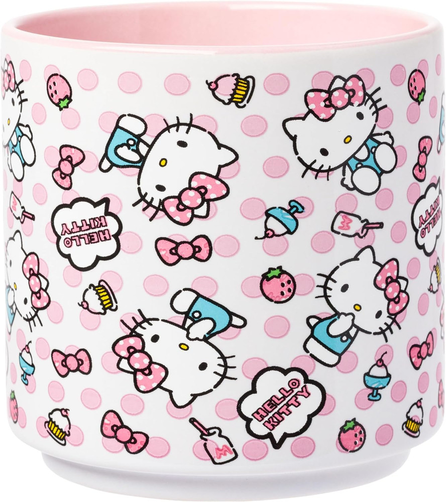Hello Kitty Polka Dot Food Scribble Single Stackable Ceramic Mug, 13 Ounces