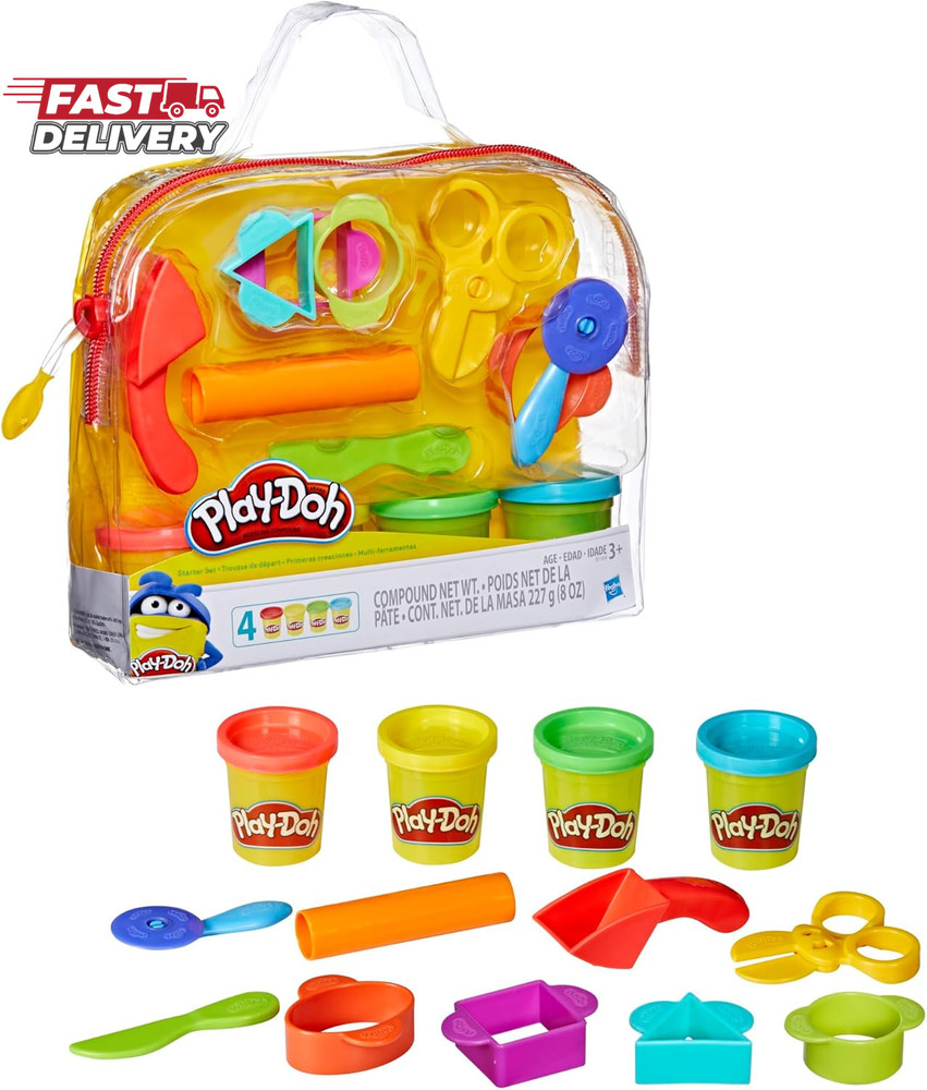 Play-Doh Starter Set 9-Piece Kit with Storage Tote & 4 Modeling Compound Cans, A