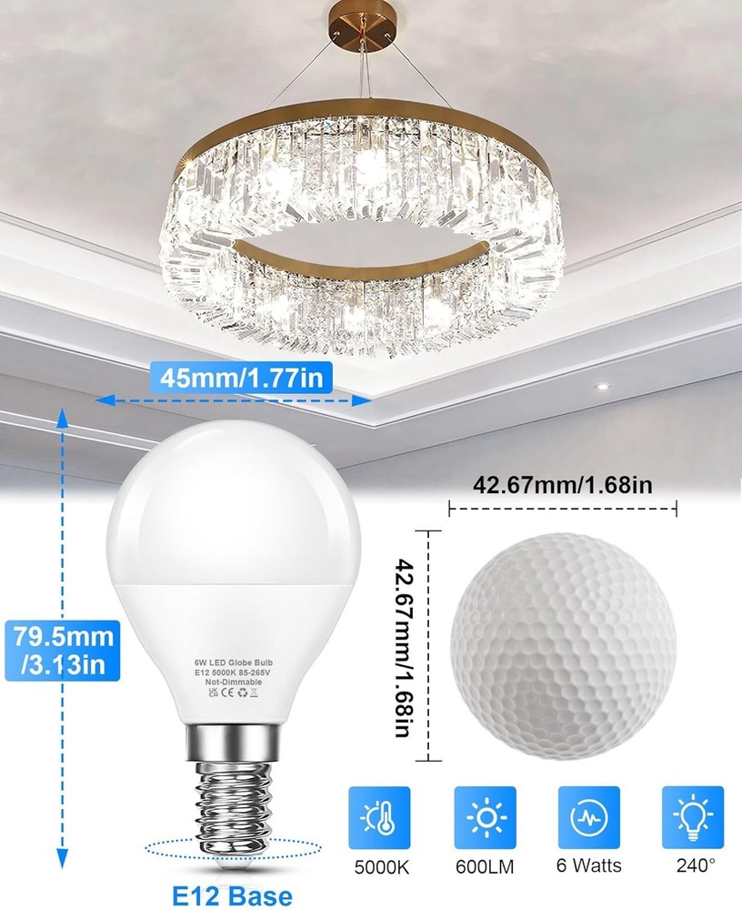 Ceiling Fan Light Bulbs 60W Equivalent E12 LED Bulb Super Bright 600LM Dayl