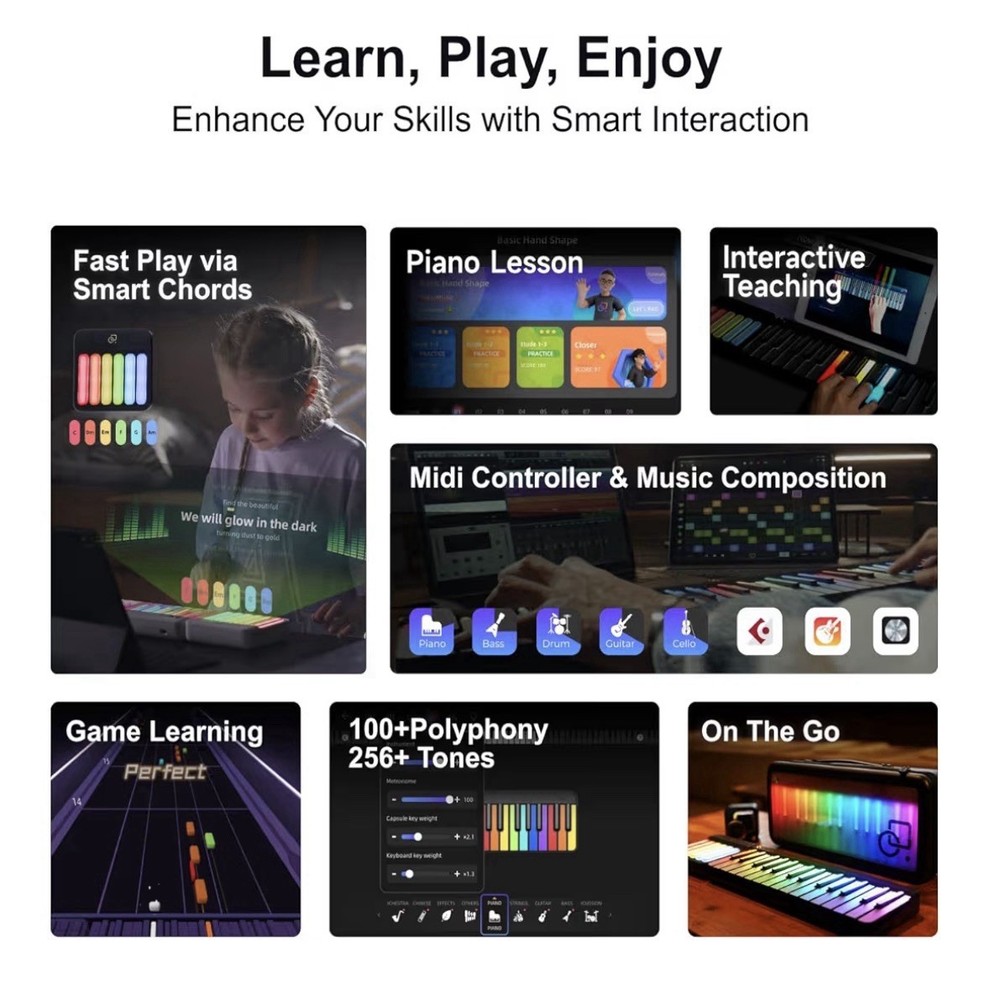 PopuPiano White Smart Piano Keyboard Full Set