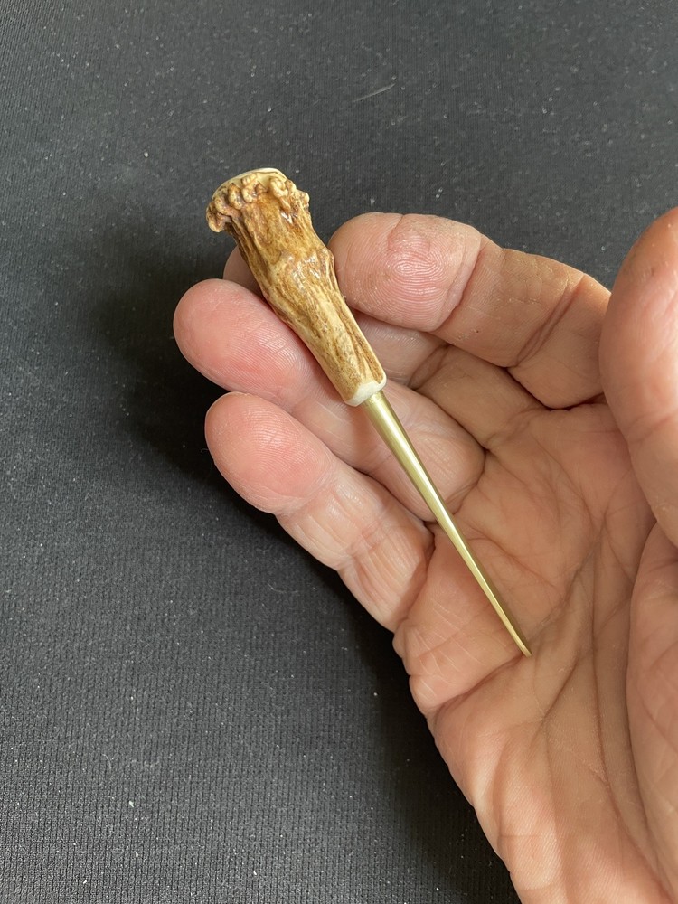 OOAK Artisan Antler Single Prong Divot Tool - Brass - Whitetail Deer - Golf