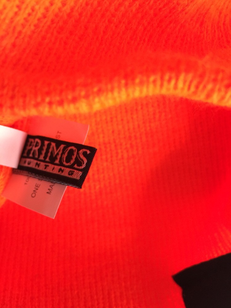 Orange Beanie Hat One Size Black Deer Patch Primos Hunting Solid Stretch Fit NWT