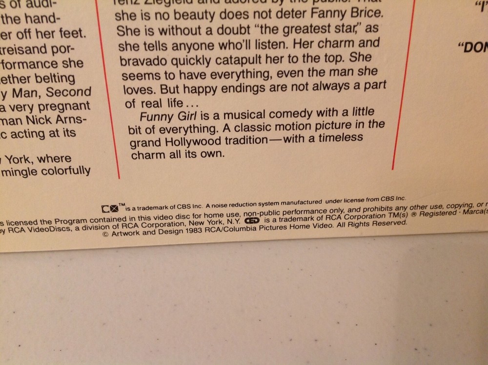 Funny Girl CED Capacitance Electronic Video Disk RCA 2 Disc Set 1983
