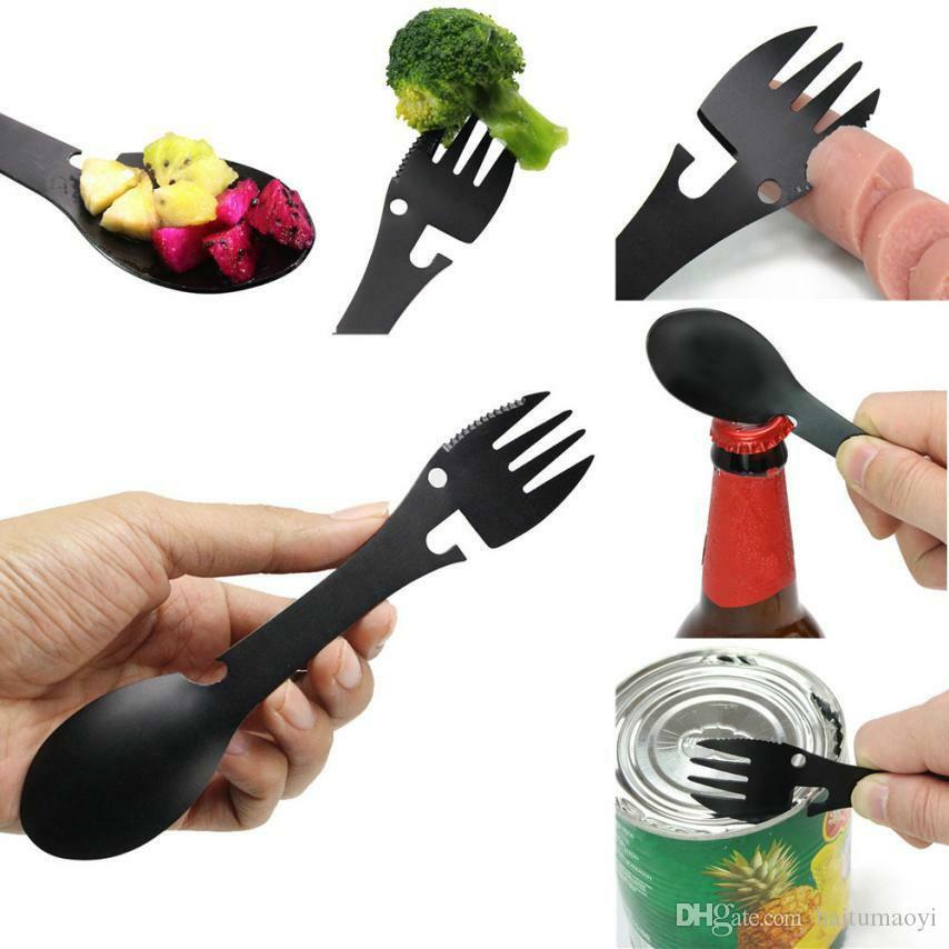 Stainless Spork Knife 4 Pack Spoon Fork Opener Multi-Tool / Camping Survival Kit