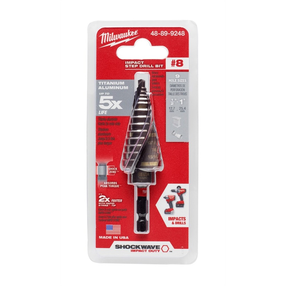 1/8" - 1" SHOCKWAVE IMP STEP DRILL BIT, #8 Milwaukee Electric Tools 48-89-9248