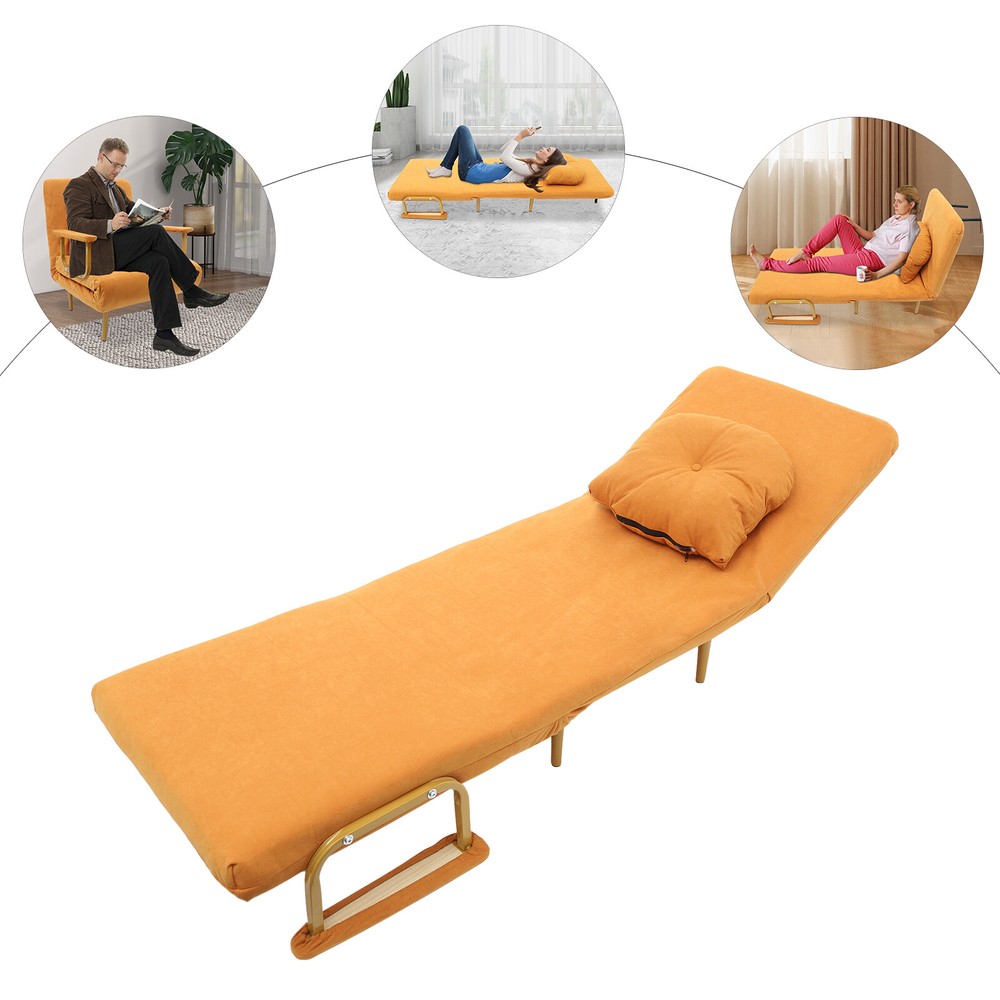 Convertible Sofa Bed w/ Pillow & 5-Position Adjustable Backrest Folding Sofa Bed