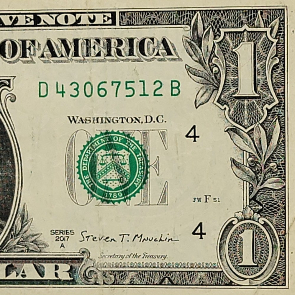 Complete Broken Ladder Fancy Serial Number One Dollar D43067512B Split Run FW